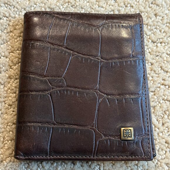 Dorsa Men's Leather Bifold Wallet Chocolate Brown Embossed Crocodile Alligator - Picture 1 of 13